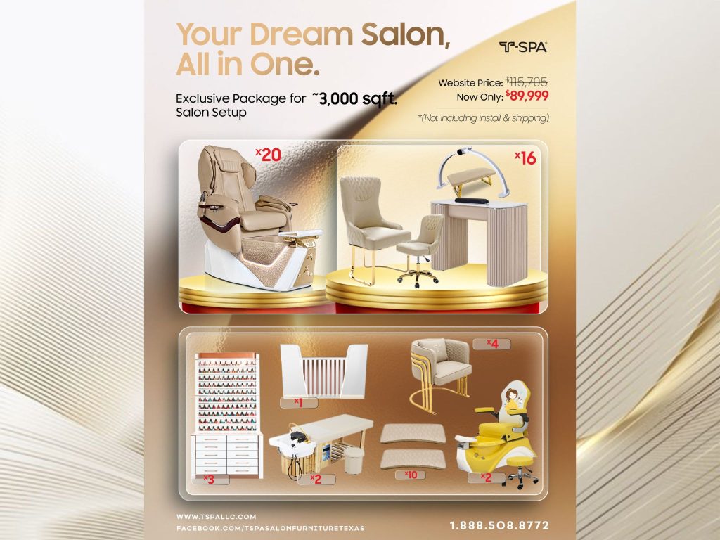 T-Spa Furniture Combo Package for ~ 3000sqft Nail Salon