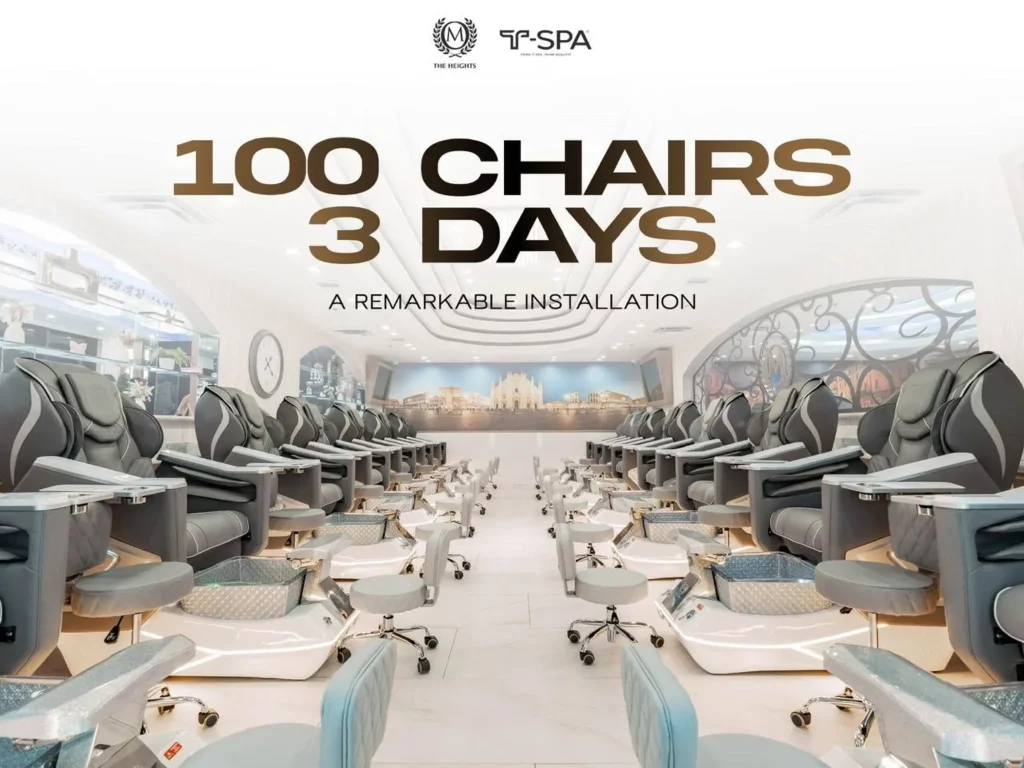 100 Grande Pedicure Chairs of T-Spa Fully Installed in Just 3 Days