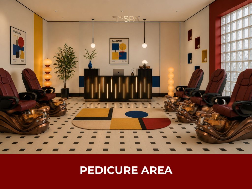 T-Spa Luxury Pedicure Chairs designed for a modern Bauhaus-style nail salon.
