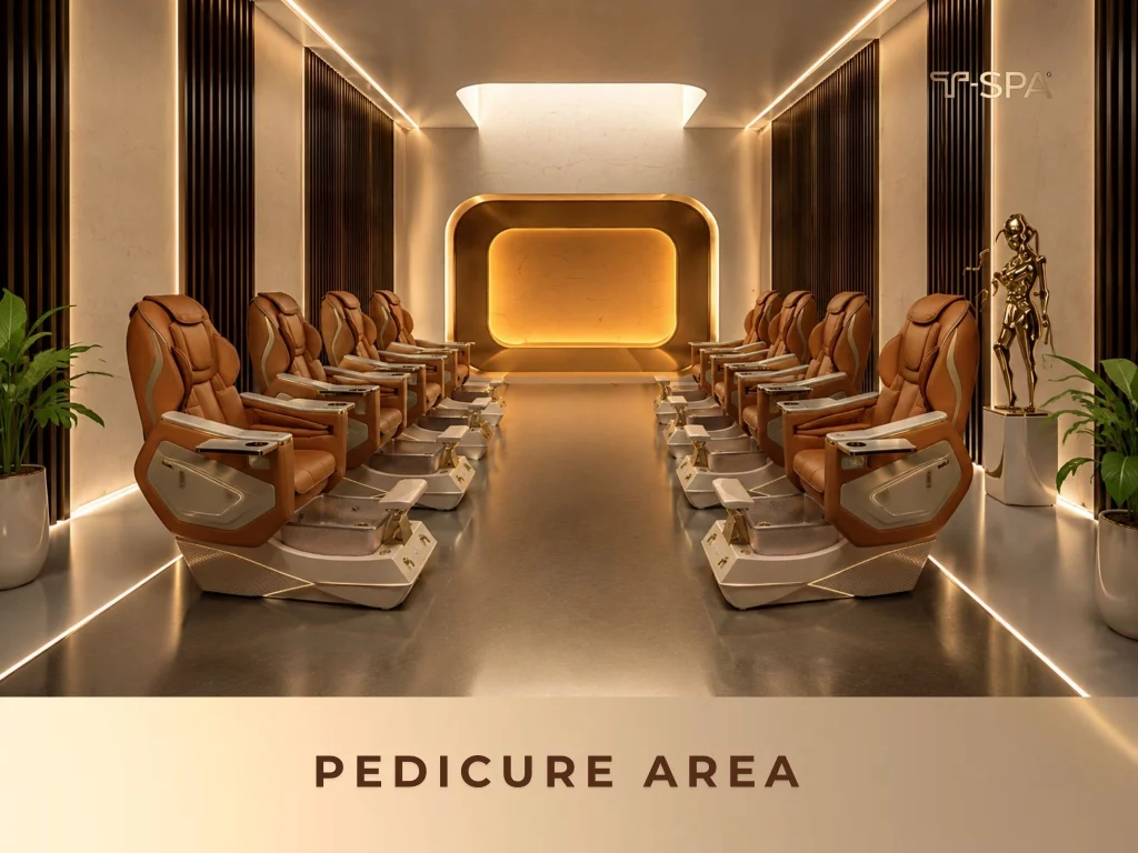 Pedicure spa zone with T-SPA Grande pedicure chairs
