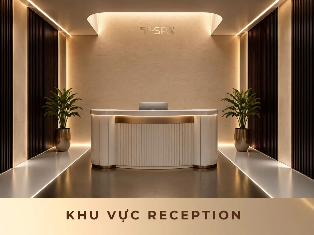 Quầy reception T-SPA với phong cách Modern Luxury cho tiệm nail.