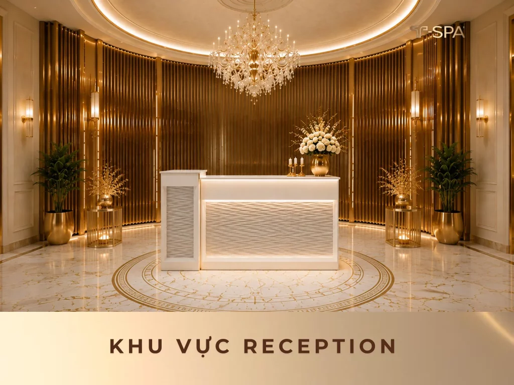Reception T-SPA màu trắng phù hợp phong cách tiệm nail Glamorous.