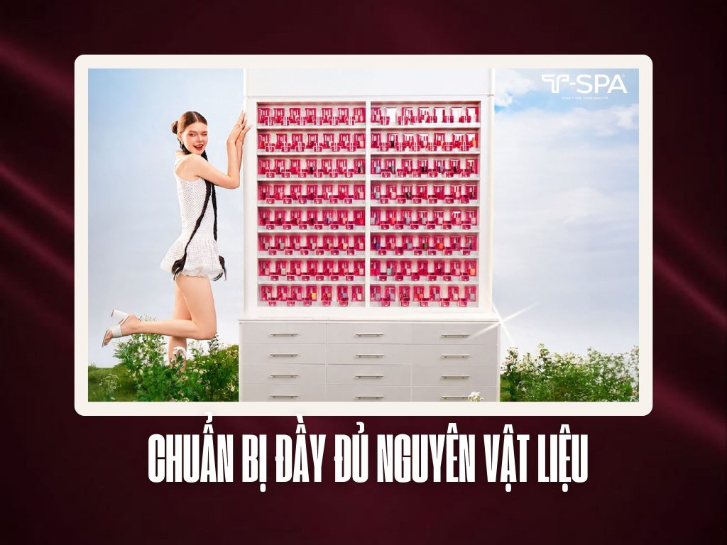 Tủ kệ đựng sơn T-SPA được lấp đầy các tông màu sơn mùa thu sẵn sàng phục vụ khách.
